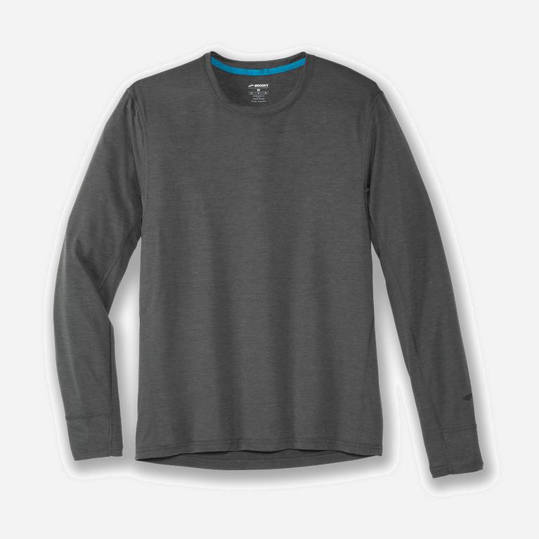 Brooks Distance NZ - Men's Long Sleeve Running Shirt - Heather Dark Oyster/grey (51098-JMFA)